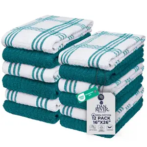DAN RIVER 12-Pack Kitchen Cleaning Cloth Set, Ultra-Absorbent Super Soft Cotton Rags, 16×27 in Durable Dish Towels for Drying, Wiping