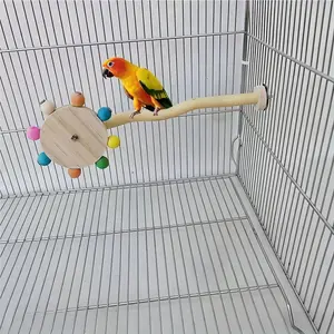 1Pc Parrot Bird Toy Rotating Windmill Wooden Perch -Bird Cage Stand,Interactive Bird Play Accessory, Bird Perches For Cage