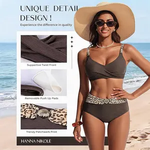 【S-2XL】Hanna Nikole Womens High Waisted Bikini Sets Textured Tummy Control Swimsuit 2 Piece Twist Color Block Bathing Suits #DealsForYouDays #SummerWins #thememorialdays