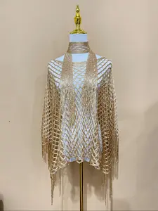 Women's Solid Color Knitted Shawl & Chain Decor Poncho Set, Casual Fashionable Scarf & Cape Set for Daily Wear, Fashion Shawl Wrap, Fashion Accessories for Women