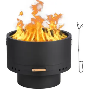 Outdoor Fire Pit with Grill Grate, Wood Burning Fire Bowl for Backyard & Patio, Fireproof Mesh Cover, Stable Burning, Multi-Fuel Design for Warmth and Casual Grilling