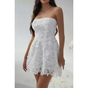 Solid Lace Up Lace Mini Fit Tube Dress