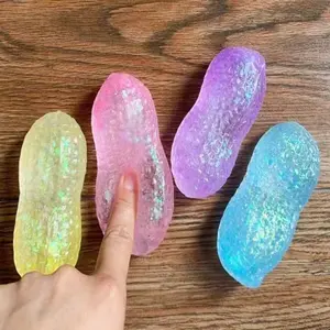 Glitter Peanut Squishy Stress Balls, Transparent TPR Slow Rising Squeeze Fidget Toys, Novelty Peanut Shaped Toys for Birthday Party Favors, Anxiety Relief Gifts for Kids Adults