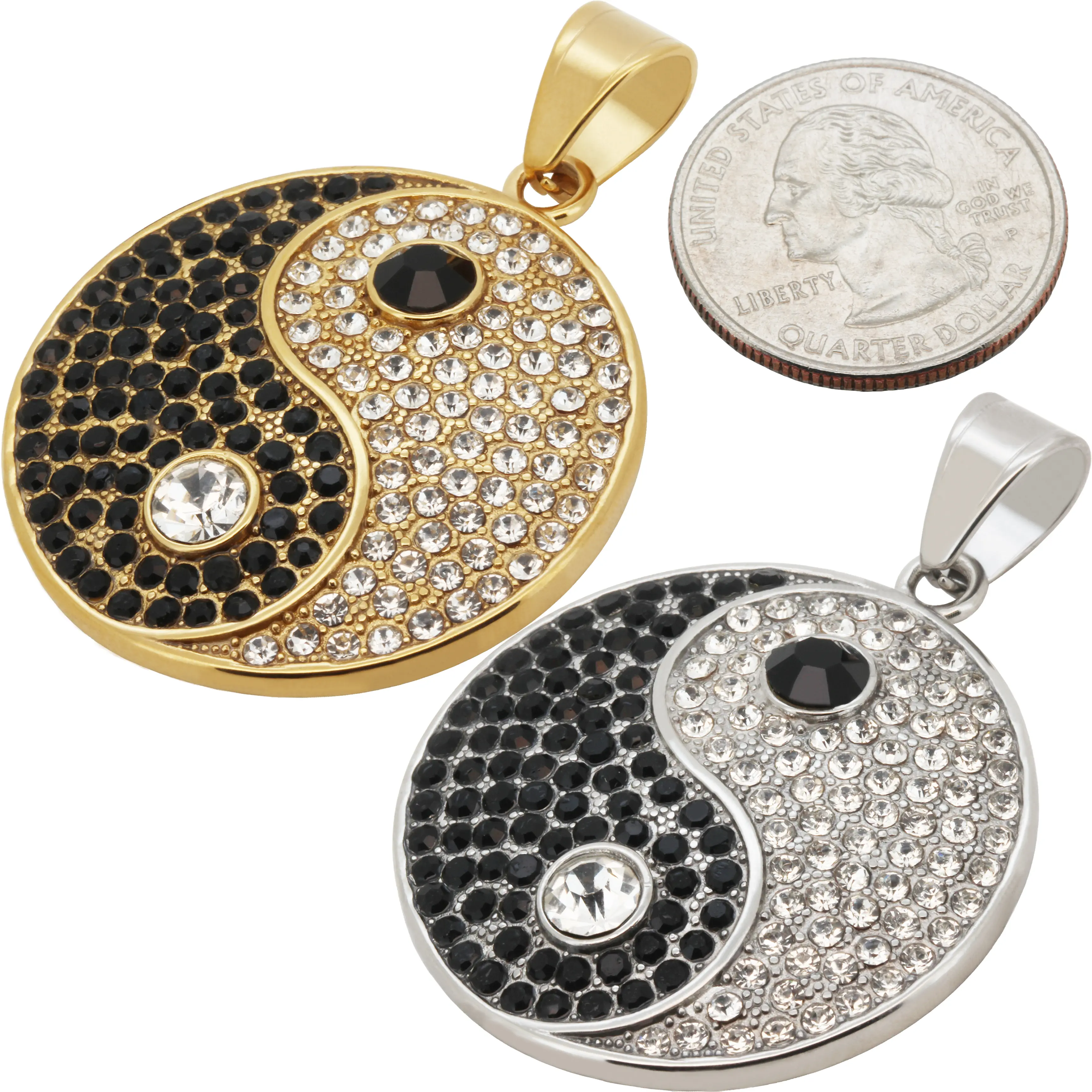 316L Stainless Steel 18k Yellow Gold Plated AAA Cubic Zirconia Yin Yang Pendant