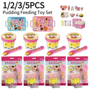 Pretend Play Pudding Feeding Toy Set with Magic Spoon Simulation Food Kitchen Toys for Kids Interactive Role Play Gift for Girls