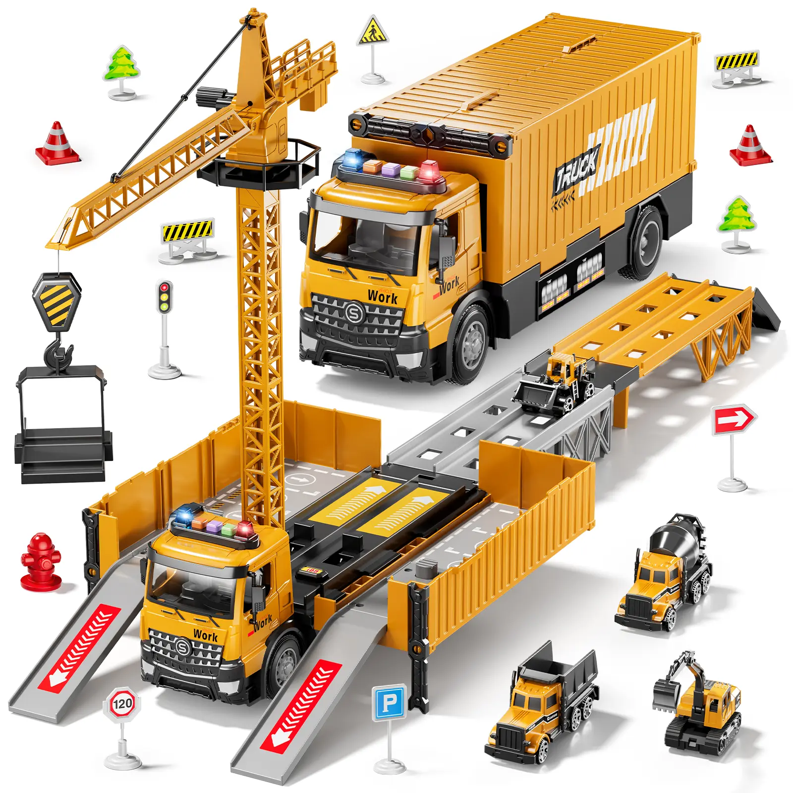 3-in-1 Remote Control Construction Vehicle Set - Unisex BPA-Free Rechargeable Electric Toy with Excavator, Bulldozer, Dump Truck, Realistic Sounds/Lights, Simple Controls, Science Learning Toy for 3-4 Years Fantasy & Sci-Fi Fans
