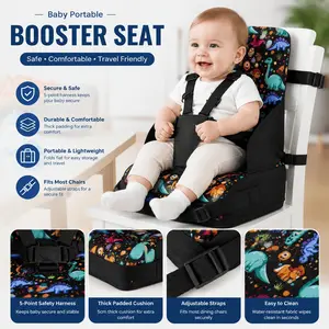 Portable Foldable Child Travel Booster Seat Cushion, Baby Mealtime High Chair Pad, Kids Furniture Accessory, Convenient and Easy to Use