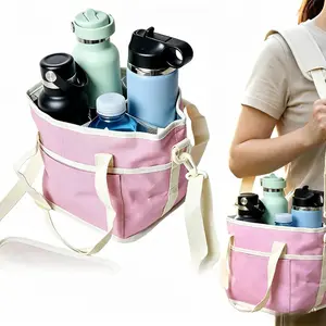Insulated 4-Compartment Family-Size Drink Carrier Bag with Adjustable Strap, Leakproof Tumbler Holder for 2026 Cups, Water Bottle Tote for Travel, Hiking - Kitchenware Drinkware Accessory