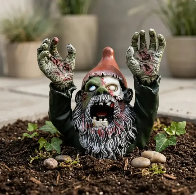 Zombie Gnome-Santa Duo Statue Figurine, Hand-Painted Creepy Gothic Outdoor Decor for Home & Grass/Mulch Garden Supplies, Halloween-Undead Christmas Funny Decoration lawn