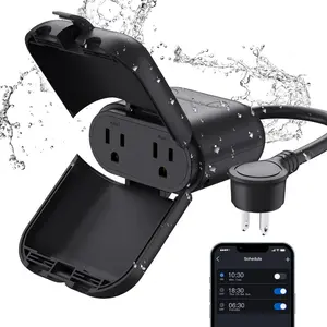 Outdoor Smart Plug Waterproof IP66, WiFi Plug with 2 Individually Sockets, Compatible with Alexa & Google Assistant, Smart Outdoor Outlet For String Lights, UL Certified, 1 Pack, Black