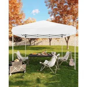 Garvee 10x10 Pop Up Canopy Tent, Instant Outdoor Gazebo with UPF 50+ UV Protection & Waterproof Top, 3 Adjustable Heights, Portable Shelter with 4 Sandbags & Carrying Bag for Backyard, Beach, White