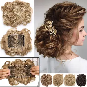 Messy Bun Hair Piece with Combs Clip in Bun Scrunchie Juva Bun Dish Fluffy Wavy Hair Updo Easy Stretch Big Chignon Short Ponytail Hairpiece Hairextensions hair extensions clip for Women Curly Wavy 90g Adjustable curly clip ins Fashionable Colors