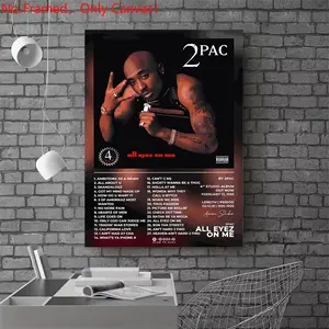 1 piece/set frameless canvas painting print poster, Street Style Print, Popular hip-hop culture Characters realism art, 2Pac All Eyez on Me, gift for Rap Music loves, gift for bedroom, living room, wall decoration, room decor, Streetwear Wall Art