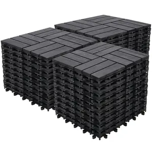 Bliss Outdoors Hardwood 12-Slat Interlock Wood Deck Tiles, Aged Black, Set of 30