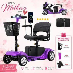 Portable Mobility Scooter for Adults Seniors 4 Wheel Electric with Removable Battery 3 Piece Quick Disassembly LED Headlight Basket 300lbs Capacity