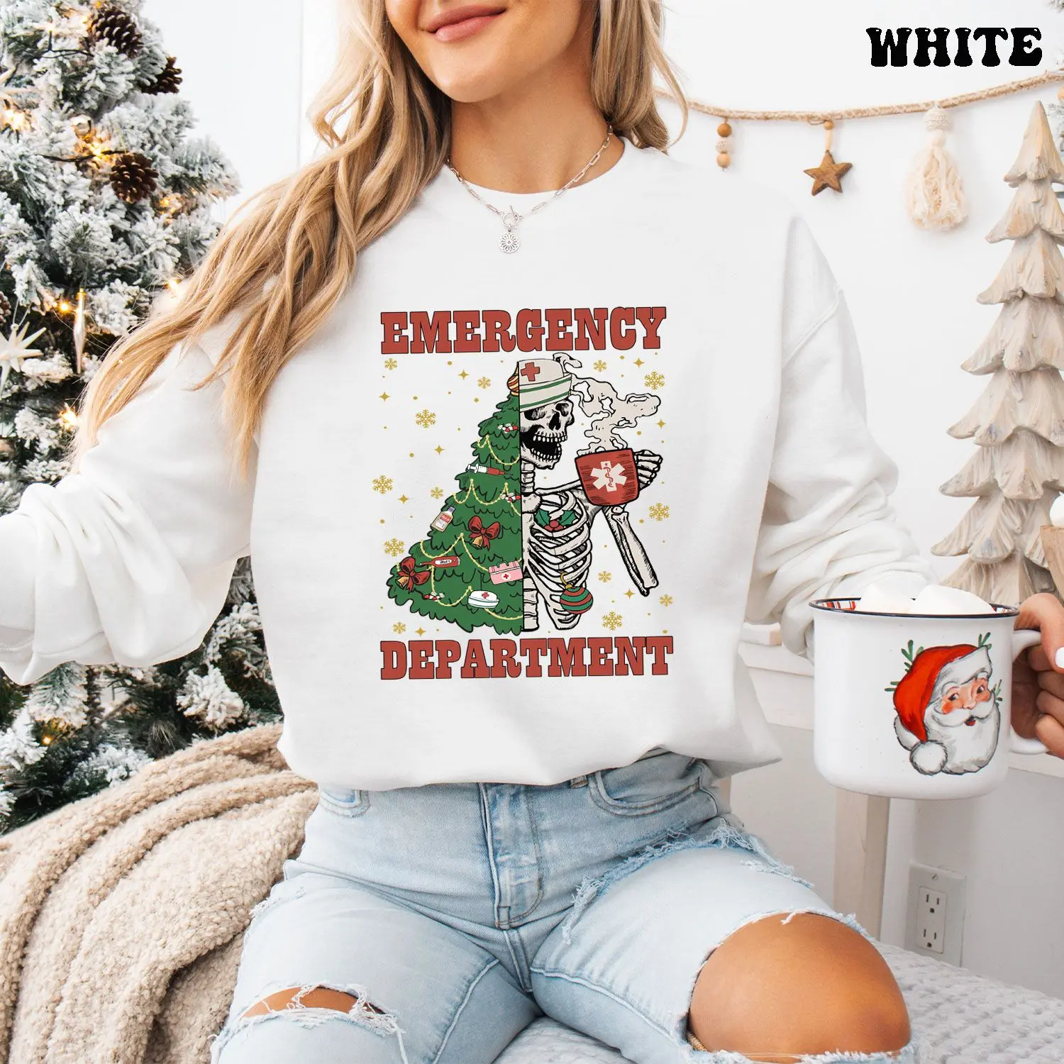 Emergency Department ER Nurse Christmas Sweatshirt, Emergency Room Nurses Xmas Shirt, Christmas Gifts for Nurses Nursing Student 6X