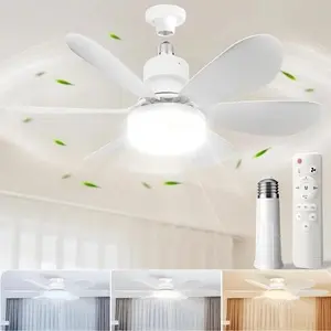 Portable compact ceiling fan with remote control and adjustable bulb, suitable for bedrooms, kitchens and living rooms, 20-inch screw type, Ceiling Fan Light