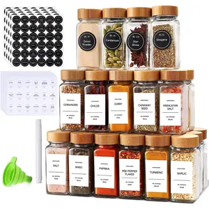 DIMBRAH Luxe Spice Jar Set – 24 Glass Jars with Bamboo Lids & 180 Modern Labels