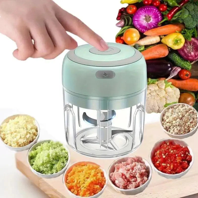 250ml Food Grade Metal 1-Touch Cordless USB Rechargeable Electric Garlic Mincer - ABS Compact Portable
