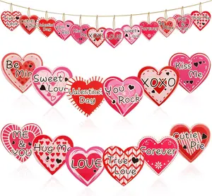 24Pcs Valentine'S Day Heart Shaped Ornaments Valentines Tree Decorations Wooden Heart Valentine Ornaments for Home Tree Valentines Conversation Heart Decorations Christmas Tree Hanging Ornaments Diloor