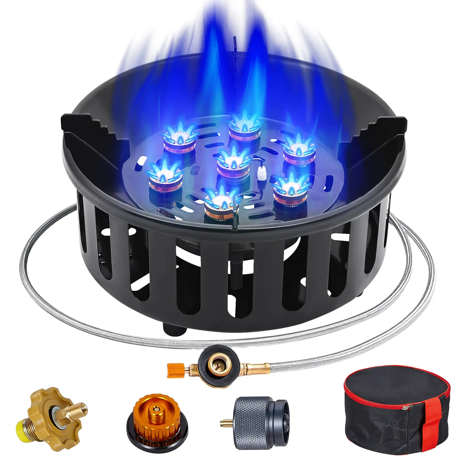 BESTFIRE 9.25'' 72K BTU Outdoor Propane Stove - Portable Single Burner Outdoor Gas Stove, Windproof, Piezo 1-Touch Ignition, W/ Carry Bag, Hose & 3 Adapters for Camping, Backyard Cooking cooker picnic