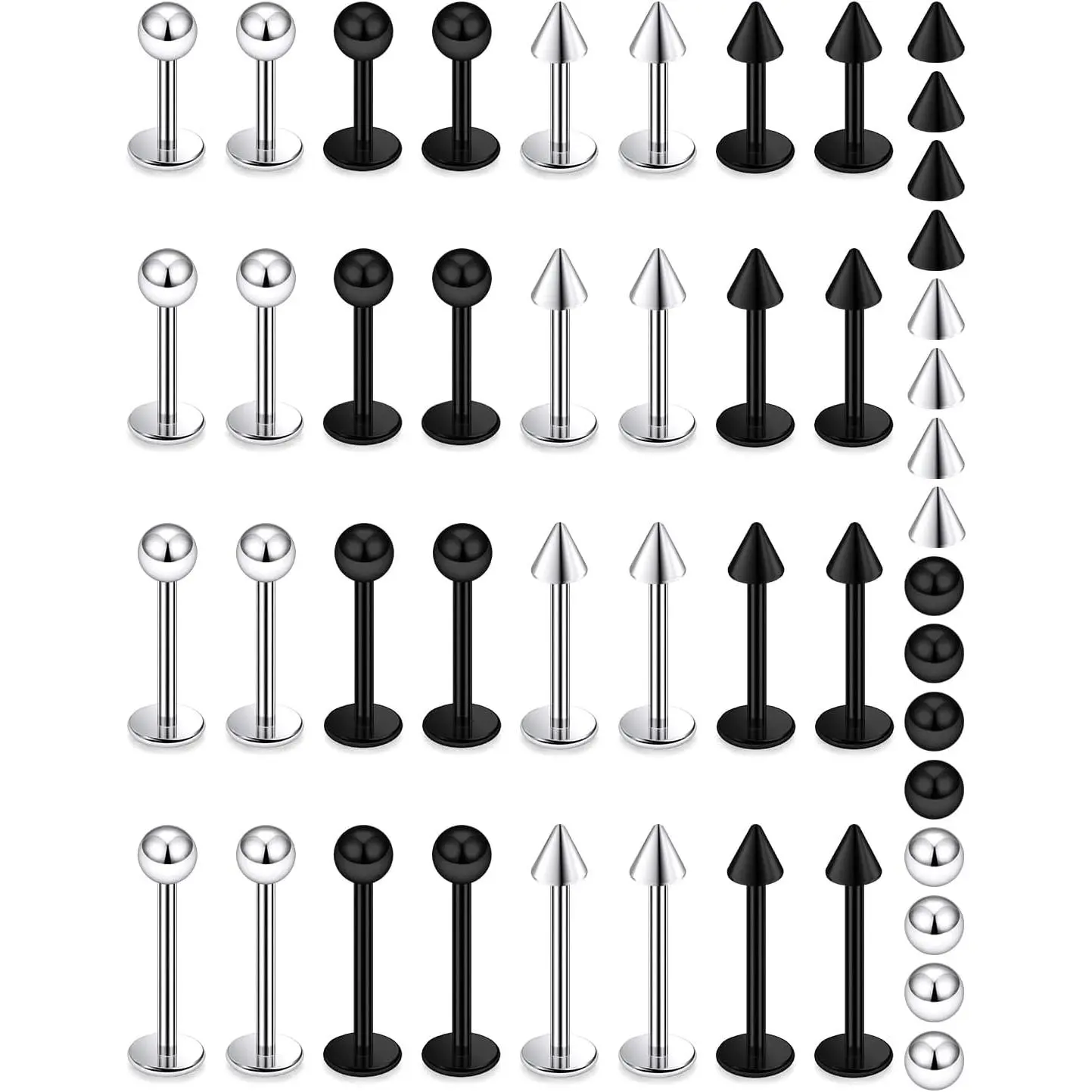 32 count Labret   Stainless Steel Snake Bite  Lip Rings 16G Medusa Monroe Lip   for Women Men Bar Length 6mm 8mm 10mm 12mm
