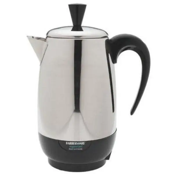 Farberware FCP280 Classic Stainless Steel Percolator Coffee Pot - 2-8 Cup, Detachable, 1000W Power, Instant Brew, Rolled Edges for Safe Handling, Tea-Compatible Cover, 1000 Watts
