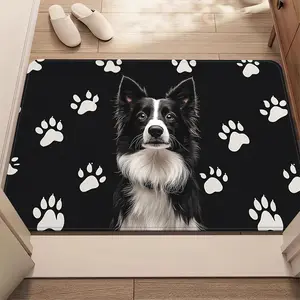 1PC Border Shepherd Footprints Doormat, Non‑Slip Microfiber Absorbent Rug, Machine Washable Polyester Floor Mat for Entrance Bathroom Bedroom Living Room Outdoor
