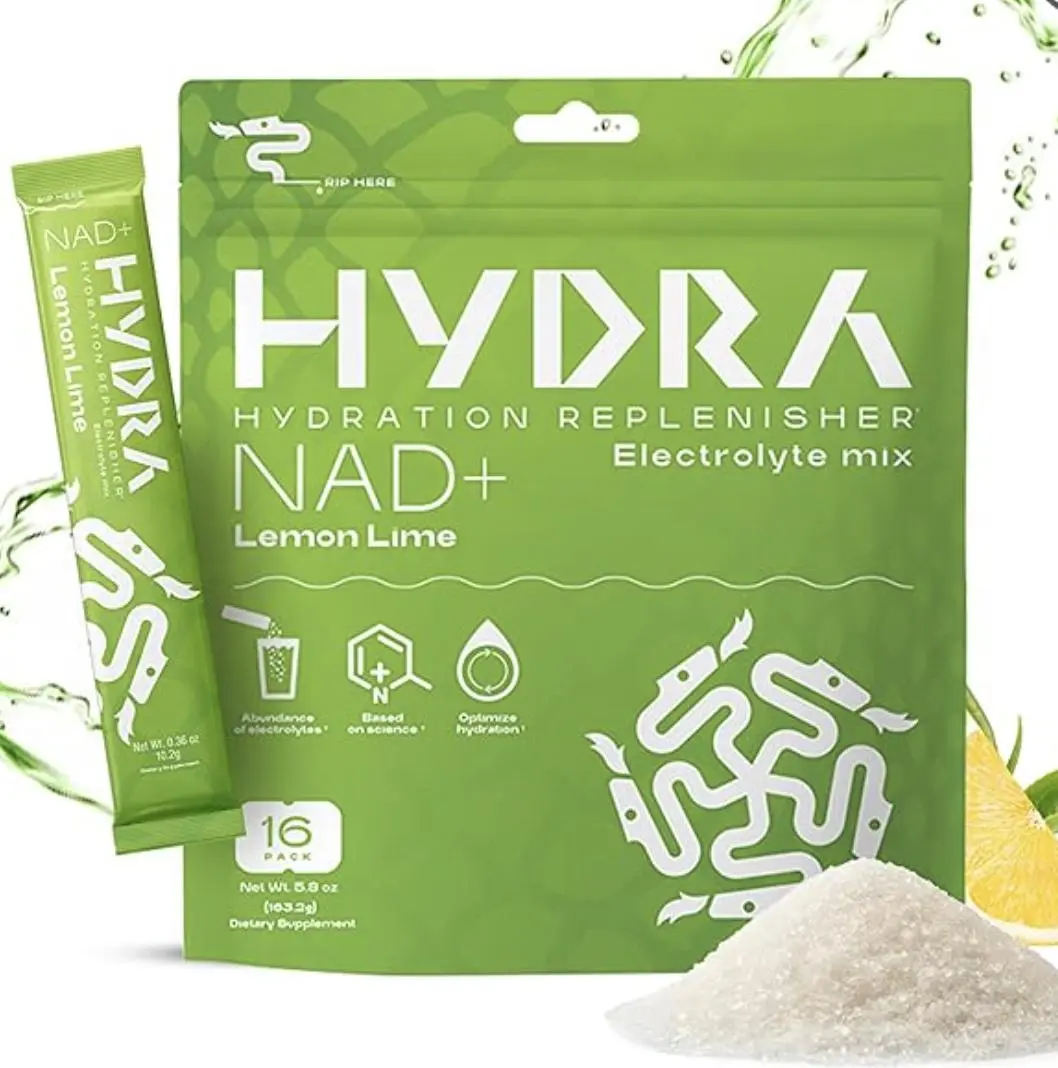 Hydra Electrolyte Powder Packets Key Nutrients - Sports Hydration Drink with Vitamins & Electrolytes - Hangover Recovery - NAD - Low Sugar Electrolyte Mix Hydrate Packets - Lemon Lime (16 Packets) Vegan NONGMO Gluten Free Healthcare Supplement Beverage