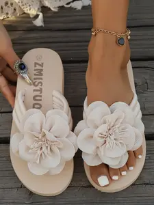 Women's Floral Summer Sandals, Soft Comfortable Slip-On Shoes, Stylish Casual Daily Fashion Footwear for Daily Wear & Beach Outings, Flower Decorated Slides