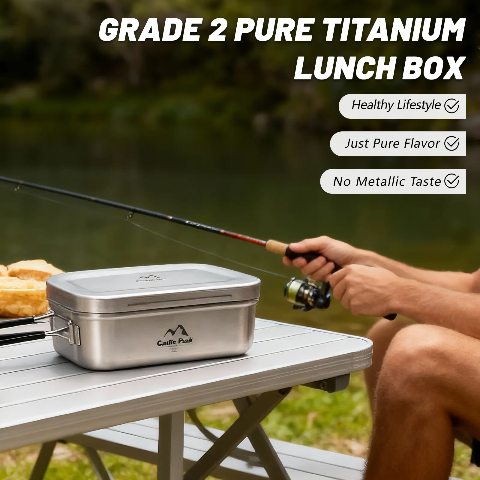 Castle Peak Pure Titanium Lunch Box - 100% Leakproof, Airtight-Sealed, Solid, Unbreakable Portable Food Container for Camping, Hiking, Airtight Seal