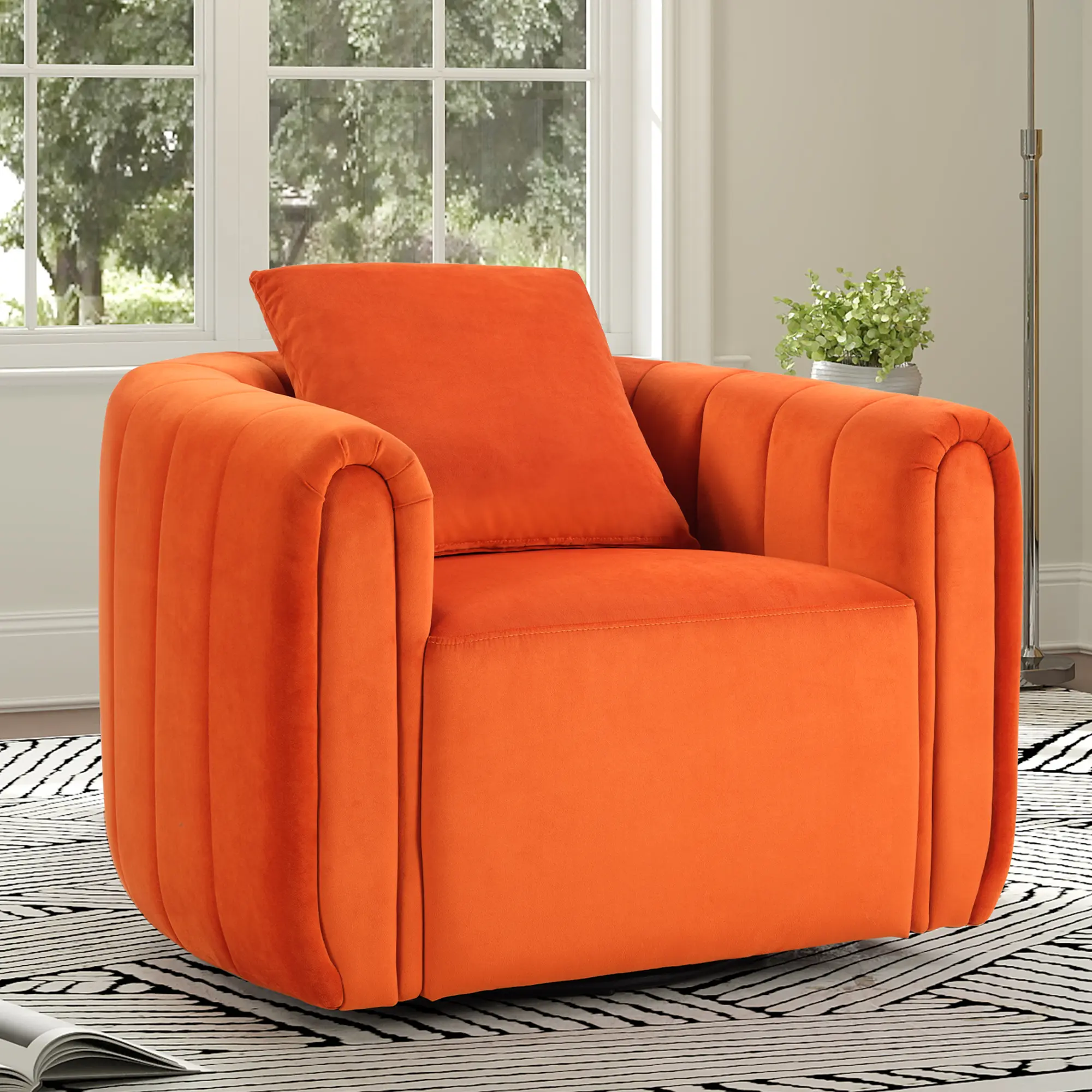 [memorialday] EBELLO Spring Velvet Swivel Accent Chair - Beige Decorative Rotating Chair for Living Room, Cozy Reading Nook & Boho Home Decor, Soft Padded Seat