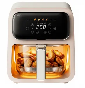 【Limited-time Deal】4.2QT Glass Air Fryer, with Nonstick Basket&Crisper Plate, Non-Toxic, Easy to Clean, Smart Touch Screen, White/Ivory, Airfryer Cooker
