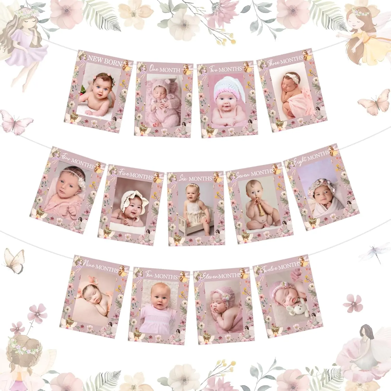 1-Set Boho Fairy 1st Anniversary Birthday Decorations, Newborn to 12 Months Photo Banner for Girls, Festive Party Backdrop Picture