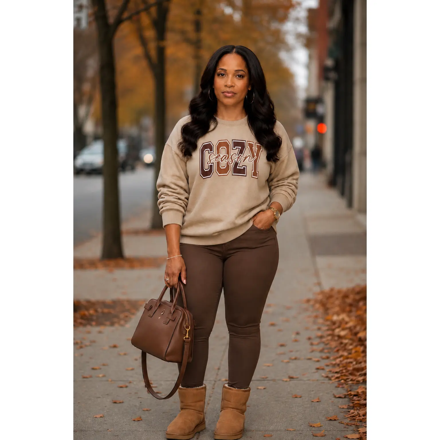 Cozy Season Beige Sweatshirt |Crewneck for Women