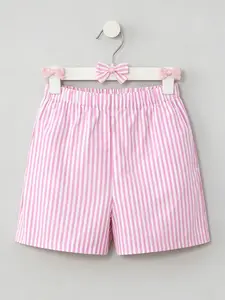 Women's Striped Patchwork Elastic Waist Shorts, Casual Fitted Design with Pockets, All-Season Wear for Outdoor Sports & Park Walks