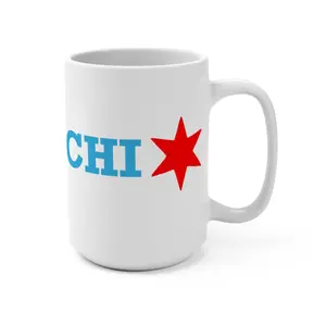 CHI Star Vintage Mug - 15oz Coffee Cup, Gift for Chicago Lovers, Personalized Travel Mug, Fun Retro Coffee Mug Ceramic Drinkware