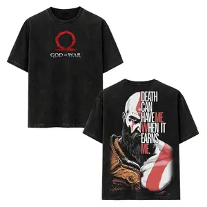 God Of War Kratos Vintage T-Shirt, good Graphic Tee, Game Unisex Oversized Cotton Acid Washed Tee, Men Gifts, Dark Fantasy Gamer Merch Crew Neck Graphic Hoodie, Gift for Him