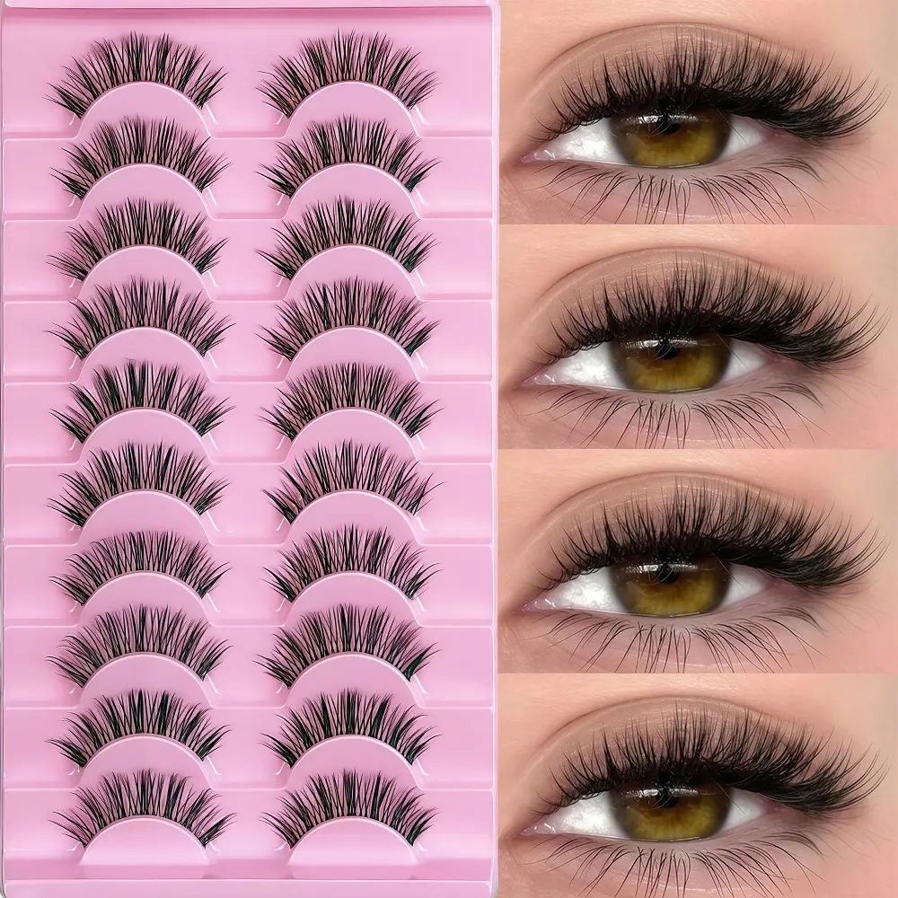 10-Pack Natural 3D Lashes, Wispy & Fluffy, Lightweight & Comfortable, Reusable Eyelash Extensions for Parties, Weddings, Proms, High Quality Eyelashes, Fake Lashes, Reusable False Eyelashes