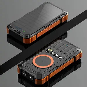 Solar Charger Power Bank 36800mAh Wireless Portable Phone Charger, 22.5W QC3.0 Fast Charging Built in 4 Cables with USB C 6 Outputs & 2 Inputs for Cell Phone