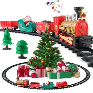 Christmas Santa Train Set with Lights, Music, and Miniature Trees – Holiday Decor for Kids and Festive Fun