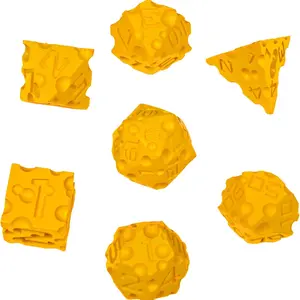 3D Printing Dnd Cheese Dice Set of 7, Multi-Sided Food Theme, Perfect for Dungeons & Dragons, Pathfinder, Tabletop Rpgs, Mtg
