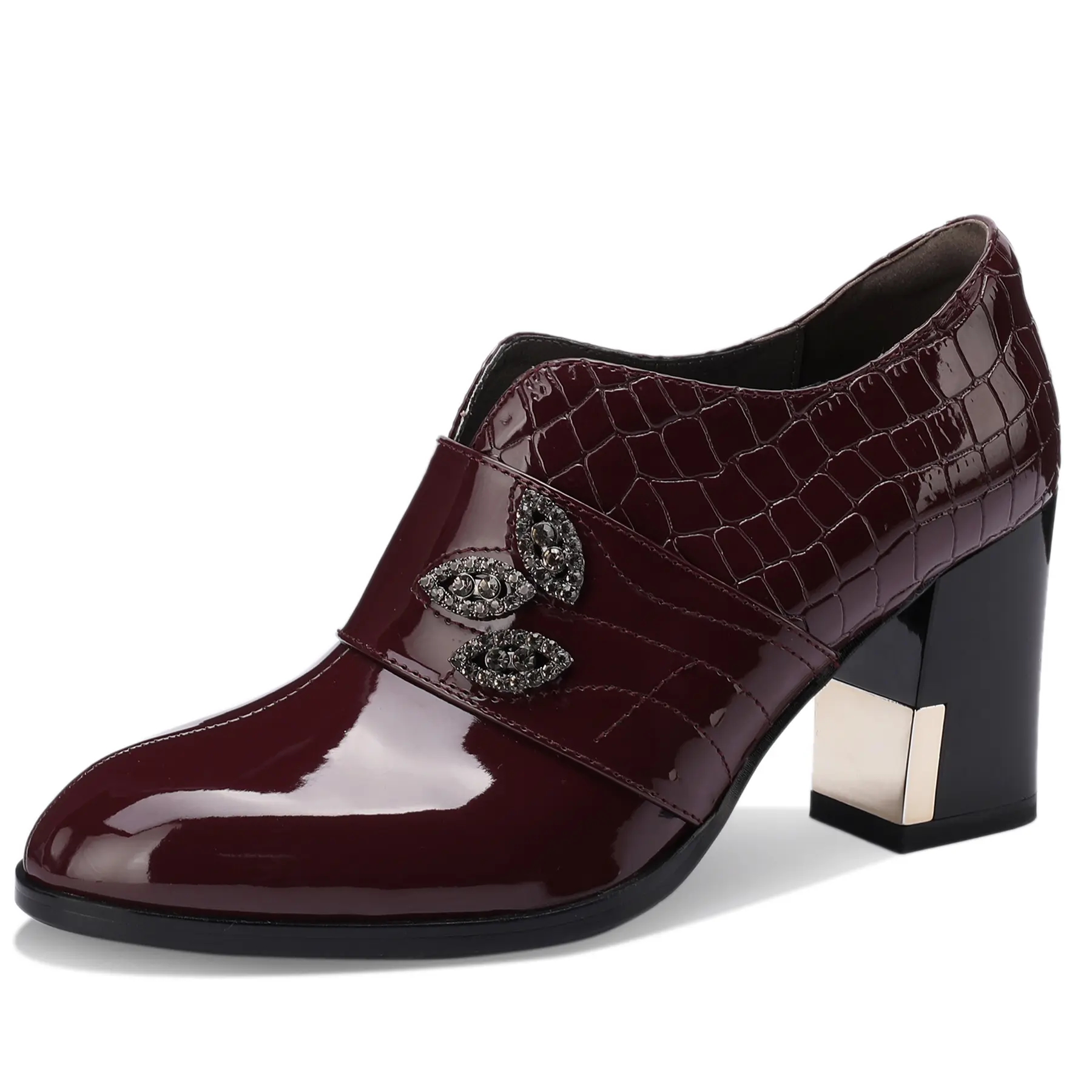 TDD Women's Elegant Patent Leather Ankle Booties - All Seasons Classic Dress Shoe, 3-in Chunky Block Heel, Warm Lining, Extra Wide Fit for Evening Events, Fashion, Footwear, Crystal, Medium Width