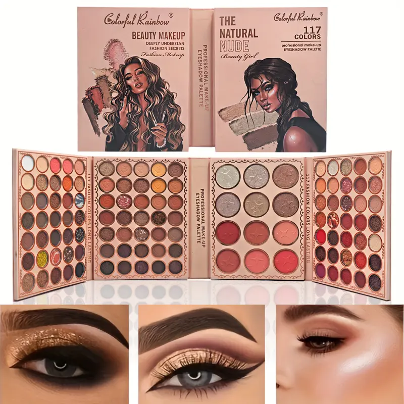 [Rainbow Eyeshadow Palette] 117-Color Rainbow Eyeshadow Palette - Waterproof, Sweatproof, Long-Lasting, Smudge-Proof with Berry, Coral, Pink & Red Shades, Matte & Shimmer Finishes, Perfect for Bold & Natural Looks