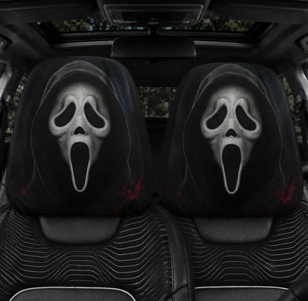 Ghostface Inspired Car Headrest Cover Set, Universal Fit Vehicle Headrest Protectors, Horror Gift