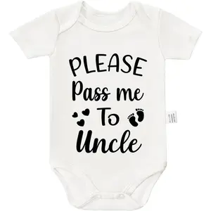 Cute "Please Pass Me To Uncle" Short-Sleeve Bodysuit, Baby Girls Clothing, Newborn Boys Clothing, Infant Jumpsuit Outfits for 0-24 Months