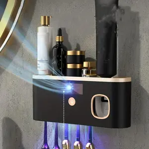 Wall Mounted USB Charging UV Toothbrush Holder, 1 Count Multifunctional Ultraviolet Sterilization Toothbrush Storage Rack, Smart Toothbrush Organizer for Bathroom