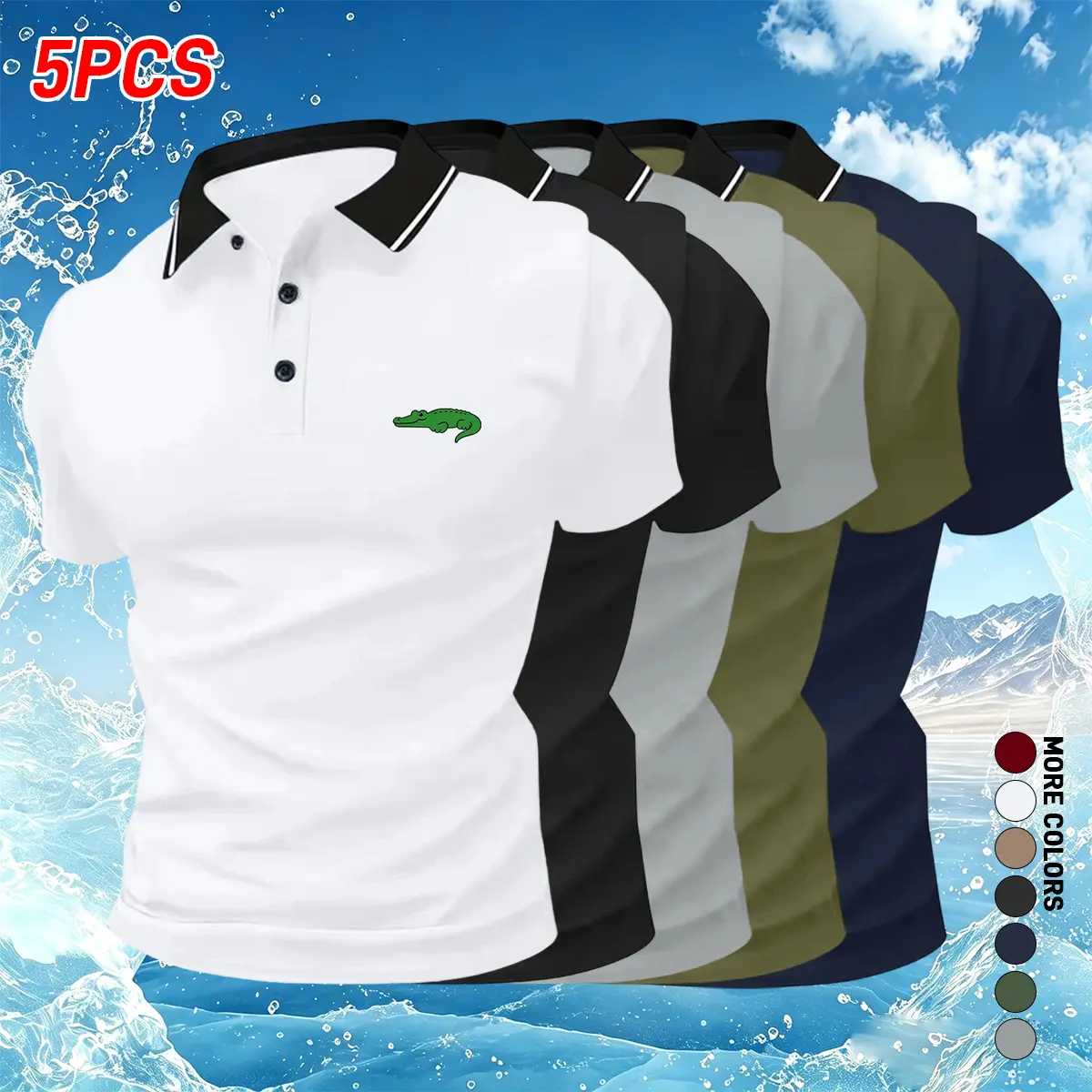 Classic Solid Color Polo Shirt for Men, Short Sleeve Breathable Fabric Fashion Apparel, Casual Turn-Down Collar Mens Clothing, Short Sleeves