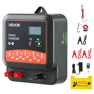 【FathersDayGift】VEVOR Multi-Powered Electric Fence Charger, 2J/3J/5J, Electric Fence Energizer with Real-Time LED Display, 6.2 Miles Range, AC DC Powerful Fences Charger, Keep Out Wild Animals, for Livestock Poultry