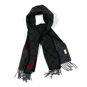 Pre-owned GUCCI Wool & Angora Bag Accessories Wool Angora Monogram Web New Nikky Scarf Lead Dark Green
